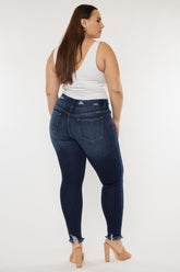 Kancan Full Size High Waist Raw Hem Cat's Whiskers Jeans - Trendy Stretch Denim